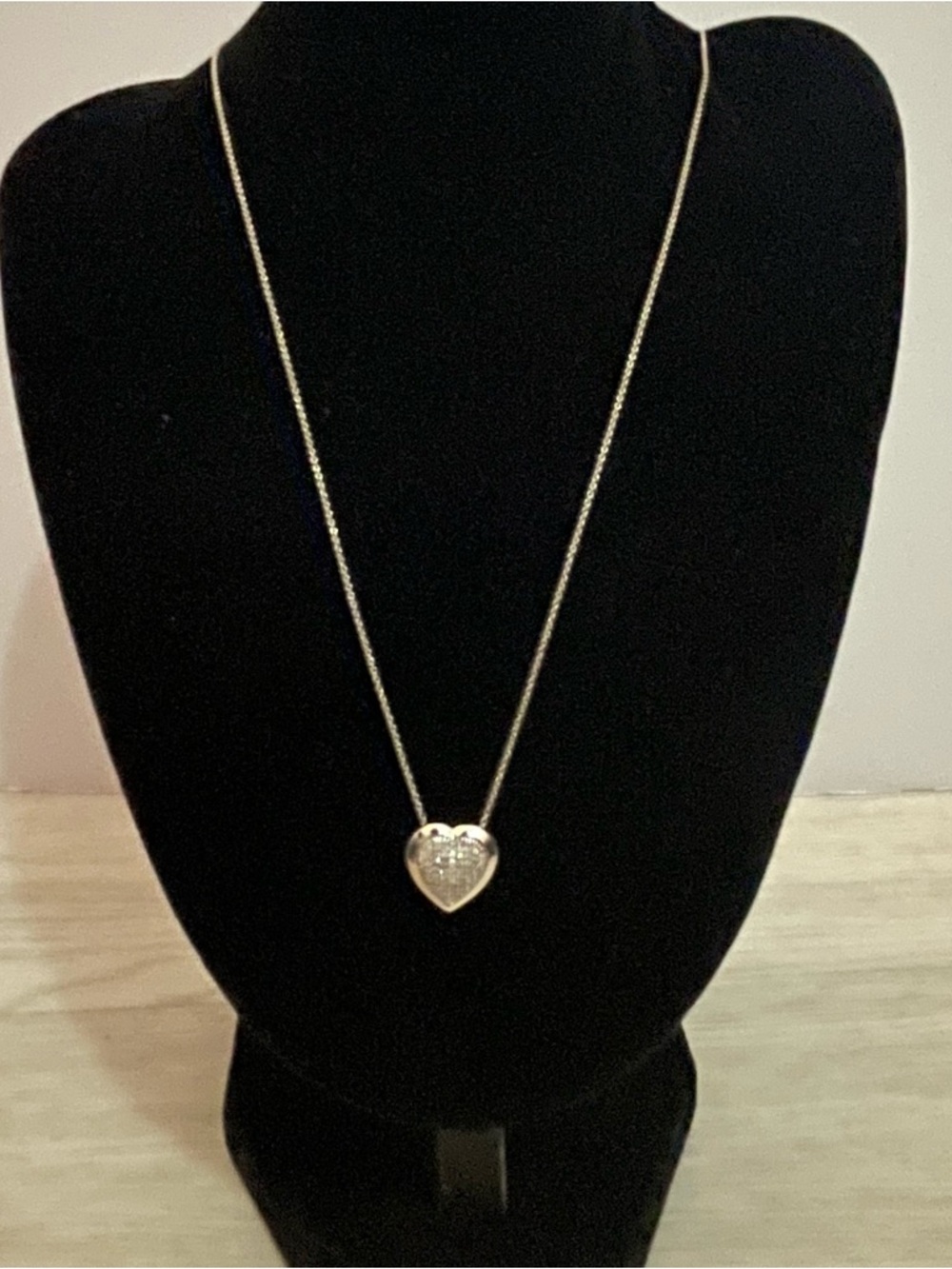 Heart Pendant Diamond Chips Necklace 18in 925 Sterling Silver, Made in Italy KA